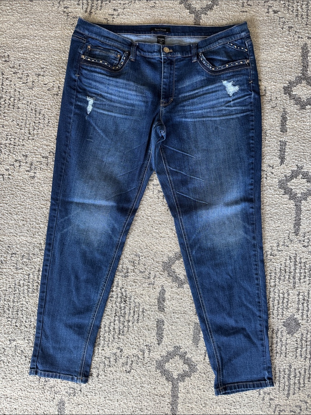 White House Black Market Midnight Blue Studded Pocket Skinny Jeans